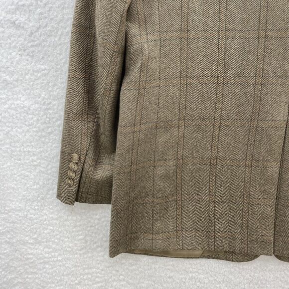 Club Room Blazer 42R Cashmere Blend Herringbone Beige Plaid 2 Button Sport Coat - Picture 14 of 16